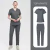 Pantalones Rectos de Talla Grande para Hombre y Mujer Estilo Europeo y Americano Bata de Laboratorio Color Sólido Cuello en V Manga Corta Moda Simple Set de Bata Quirúrgica