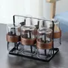 Juego de Vasos de Vidrio Resistente al Calor de Alto Borosilicato, Vaso Simple para Agua de Invitados del Hogar, Taza de Café Aislada con Soporte de Madera, Vaso Recto