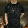 Camiseta de Manga Corta Fina para Hombre, Nueva de Verano 2026, Marca de Moda, Elegante, Estampado Completo, Versátil, Top Fresco de Cuello Redondo