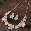 Cross-border Hot Sale Liga de Zinco Geométrico Quadrado Cor Gota Óleo Personalidade Oco Design Feminino Colar Brincos terno