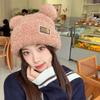 Gorro de Lana Tejido con Orejas de Gato para Mujer, Versión Coreana de Otoño e Invierno, Forrado con Polar, Cálido, Versátil, Lindo, Gorro de Punto de Estilo Japonés Trendy