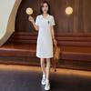 Vestido Casual para Mujer 2023 Verano Nuevo Estilo Coreano Corte Holgado Adelgazante Largo Medio Manga Corta Cuello POLO Falda Deportiva