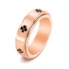 Anillo Giratorio Cruzado Nuevo Creativo Antiansiedad Simple de Trebol de Cuatro Hojas de Acero de Titanio para Mujer, Elegante Joyería de Oro de 18K