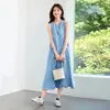 Tiro real: Vestido sem mangas em Tencel estilo jeans lavado com drapeado - azul lavado, azul, outras cores