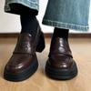 Zapatos de Mocasín de Cuero Suave Suela Gruesa Estilo Británico Combinan con Todo para Mujer Tacón Grueso Tacón Alto de una Sola Capa Zapatos Pequeños que Aumentan la Altura Zapatos Pequeños de Cuero