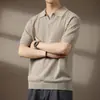 Camisa Polo de alta gama estilo americano con cuello de gaviota, hueca de seda helada para hombre, nueva camiseta de punto de manga corta holgada de verano