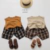 Pantalones Cortos de Lino y Algodón Estilo Bosque Retro Nostálgico para Niños y Niñas, Pantalones Finos Holgados de Pierna Ancha a Cuadros Estilo Coreano, de Longitud hasta la Rodilla, Modernos