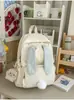 Mochila estilo coreano doce e charmosa com orelhas de coelho, perfeita para um passeio de verão gentil e adorável, bolsa de ombro casual de cor sólida, macia e confortável