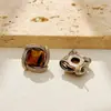 Pendientes Cuadrados Sencillos de Piedra Ojo de Tigre, Pendientes Estilo Retro Maillard, Pendientes de Lujo Ligero y Versátiles