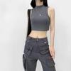 Meia gola alta menina sem mangas top feminino inss moda americano slim-fit colete cropped