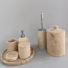 Amostras de Acessórios de Banheiro em Travertino Amarelo, Bandeja de Amostras, Sabonete Líquido para Mãos, Porta-Sabonete para Lavatório, Porta-Objetos, Frasco de Loção com Óleo Essencial