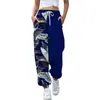 Pantalones jogger casuales de otoño 2024 transfronterizos europeos y americanos con estampado, corte ajustado, cintura alta, cordón y diseño de retazos