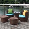 Mesa e cadeira ao ar livre com guarda-chuva Pátio Cadeira de vime Varanda ao ar livre Mesa pequena e cadeira Jardim Lazer Rattan Protetor solar impermeável de três peças