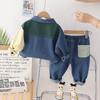 Roupas infantis bonito bebê masculino outono novo jeans casaco de manga comprida de duas peças 2023 primavera e outono fabricantes de roupas maré atacado