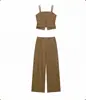 2026 E-commerce Transfronteiriço Nova Moda Conjunto Feminino de Top Regata Jeans com Tiras + Calça Plissada de Cintura Média Wide Leg
