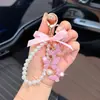 Estilo Coreano Borboleta com Diamantes Corrente de Pérolas Pingente de Chaveiro Laço Novo Criativo Luxo Leve Feminino Encanto de Bolsa Exquisito