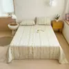 Sábana de tela gruesa a cuadros a rayas, juego de tres piezas para dormitorio de estudiantes, individual o doble, funda de almohada de tela gruesa vieja