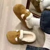 Pantuflas de media punta Birkenstock con terciopelo grueso y punta cerrada para mujer 2026 invierno nuevo sin cordones persona perezosa cálidas peludas zapatillas grandes de algodón