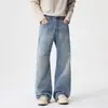 Jeans acampanados desgastados estilo American high street para hombre, nueva colección de otoño, azul claro, corte holgado, geniales y retro, pantalones largos lavados y desgastados