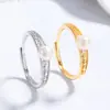 Anillo Hueco para Mujer de Plata 925 Perla de Agua Dulce Anillo Abierto Nicho de Gama Alta Elegante Ins Día de San Valentín Chino Joyería de Zirconia