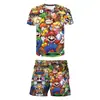 Patrón de impresión digital 3D de trabajador con gorra roja temático de videojuegos, ropa unisex para niños, conjunto casual de dos piezas de dibujos animados