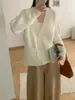 Cardigan de Tricô Solto Novo Estilo Coreano Outono e Inverno para Mulheres, Versátil Solto Plus Size Preguiçoso Casaco Suéter Falso de Visão de Minka Top
