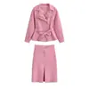 Ropa de Mujer Europea y Americana AliExpress INS Venta Caliente Chaqueta Abrigo con Cinturón + Falda con Textura de Gamuza