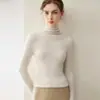 Suave y amigable con la piel, tejido sin costuras, suéter 100% cachemira pura, cuello alto para mujer, capa base ajustada, suéter interior