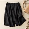 Pantalones de Algodón y Lino, Shorts para Mujer, Pantalones de Cinco Cuartos, Pantalones de Pierna Ancha Artísticos Retro de Verano, Pantalones Casuales de Moda Sueltos