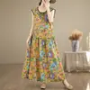 Vestido de verano para mujer de algodón y seda, estilo nuevo, elegante y con estilo, adecuado para madres, moderno y rejuvenecedor, hecho de algodón artificial, vestido tipo tank sin mangas