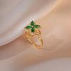 Collar para Mujer, Estilo Japonés y Coreano Transfronterizo Collar de Flor de Cuatro Hojas, Set de Aretes y Anillo Giratorios, Elegante Collar de Acero de Titanio Micro-Incrustado