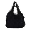 Bolsa de Grande Capacidade Nova Bolsa de Ombro Único de Lona Estilo Retro Casual para Férias Bolsa de Axila Feminina com Franja Bolsa de Mão