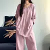 2026 Nuevo Conjunto de Pijama Pullover de Algodón y Seda de Alta Calidad para Mujer, Estilo Perezoso de Manga Larga para Aire Acondicionado