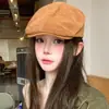Gorra de Boina Retro Británica de Color Sólido para Mujer, Estilo Coreano Primavera y Otoño, Gorra de Pato Versátil que Adelgaza el Rostro, Boina de Calle de Moda para Pareja