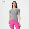 Verano Seamless Mono Cuello Redondo Ropa de Yoga Camiseta Ajustada Secado Rápido Transpirable Running Deportes Manga Corta Mujer D25073