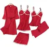 Lingerie Sexy Popular Europeia e Americana Rendas Suspensórios Renda Shorts Calças Cardigã Roupão Cinco Peças Roupas de Casa
