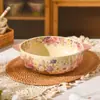 Juego de Vajilla de Cerámica con Forma de Flor, Juego de Platos, Plato de Mesa para el Hogar, Palillos, Cuchara, Plato Hondo, Juego de Vajilla de Cerámica Esmaltada