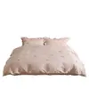 Conjunto de cama de quatro peças em algodão lavado, estilo feminino, dupla camada de gaze, macio e aconchegante, bordado, roupa de cama fresca e simples para dormir sem roupa