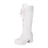 Novos sapatos de outono e inverno, tamanho 40-43, tamanho grande, coturnos Martin de cano alto com cadarço frontal, botas femininas da moda de salto médio