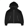 Cardigan com Zíper e Argola de Metal, Jaqueta Casual Solta, Moletom com Capuz Street Gothic - Novidades Primavera e Outono 2025