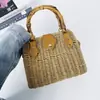 Nuevo bolso de mano tejido con asa de bambú vintage para mujer, bolsa de playa de papel sencilla, bolso cruzado de hombro estilo nicho ins