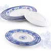 Plato ovalado de melamina azul y blanco de porcelana A5 para pescado plato para platos fríos plato de plástico plato de cocina de hotel comercial