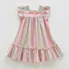 Vestido Pastel con Estampado de Rayas Arcoíris Solapa Vestido de Niña Estilo Verano 2026 Manga Acampanada Algodón Estilo Coreano Vestido Infantil