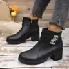 Botines de Cuero Nuevos de Invierno 2025, Punta Redonda, con Forro de Lana, Suela Gruesa, Tacón Grueso, Botas de Algodón, Venta Directa del Fabricante, Comercio Exterior, Zapatos de Mujer Transfronterizos
