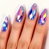 Rhinestones de Metal Brilhante Multifacetados Romboides Estéreo 3D Manicure Moda Estilo Ins Europeu e Americano Unhas Redondas Amêndoa Série Azul