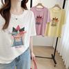 T-shirt Casual Manga Curta Estilo Verão Novo Feminino Plus Size 100kg Menina Gorda Estampa Simples Gato Garra Peixe Desenho Animado 7669