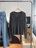 Nuevo Suéter de Punto Polo Coreano de Primavera con Cuello en V Elegante Minimalista para Mujer, Corte Delgado, Favorecedor, Suéter Delgado para Vestir en Capas