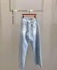 En Stock Chic Coreano Lavado Azul Claro Verano Estampado de Corazón Holgado Largos Rectos Casuales Pierna Ancha Jeans