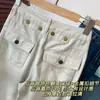 Estilo de diseñador Me encanta el ajuste Elegantes y chic Bolsillos de parche Cintura alta Pierna ancha Pierna recta Jeans K0919N