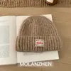 Touca Tricotada Quente Espessa de Outono e Inverno para Mulheres, Estilo Coreano, Emagrece o Rosto, Circunferência da Cabeça Grande, Touca Azul para Clima Frio, Moderna
